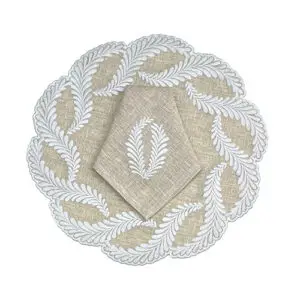 jogo-americano-linho-rendondo-samambaia-mescla-e-branco-e-guardanapo-linho-mescla-samambaia-branco