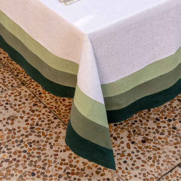 Toalha de mesa linho branco com barrado verde folha exército escuro - Image 6