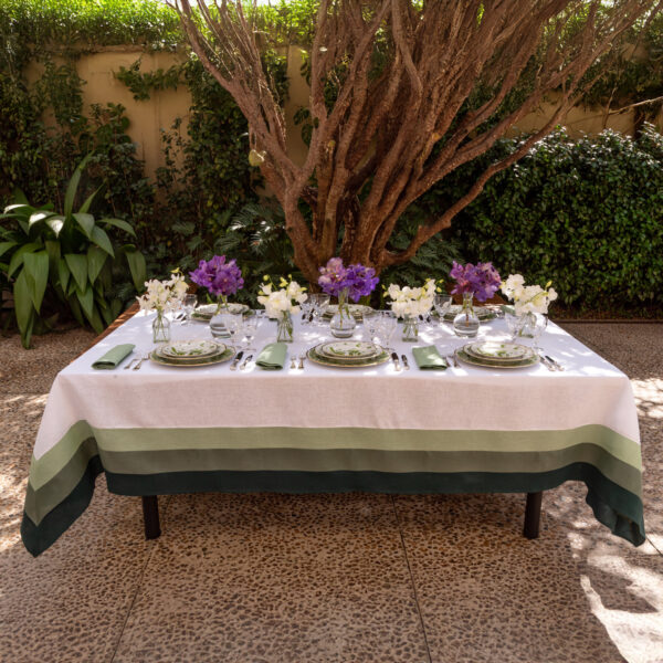 Toalha de mesa linho branco com barrado verde folha exército escuro - Image 2
