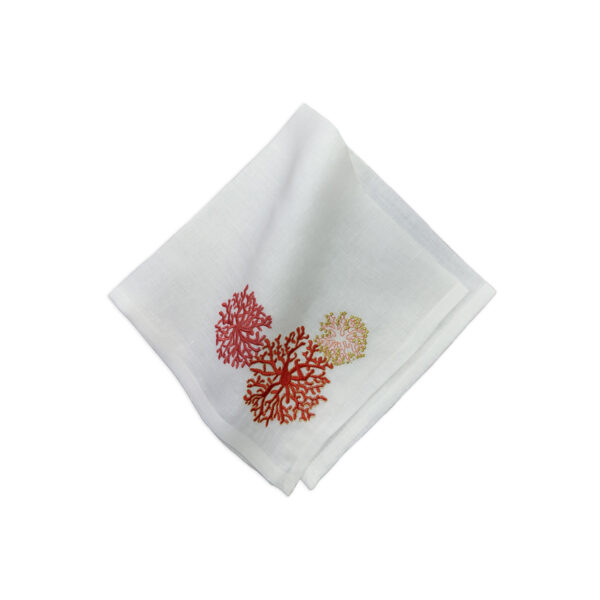 guardanapo linho e algodão branco bordado coral