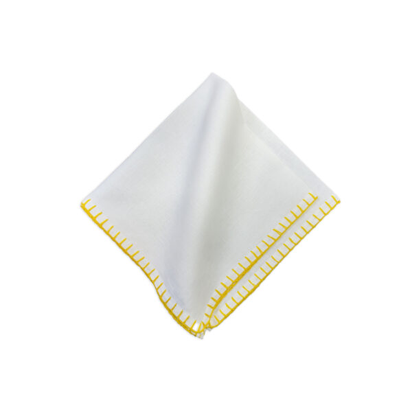 Guardanapo linho e algodão branco crochet amarelo