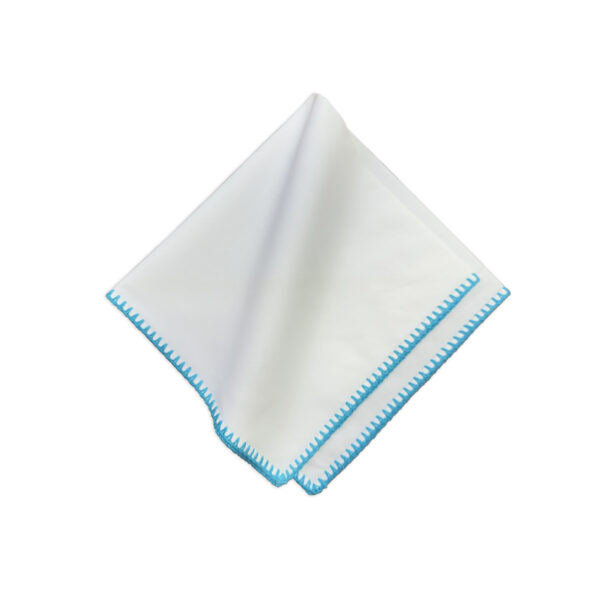 Guardanapo linho e algodão branco crochet azul turquesa