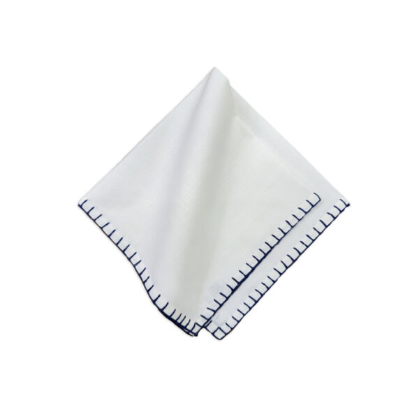 Guardanapo linho e algodão branco crochet azul
