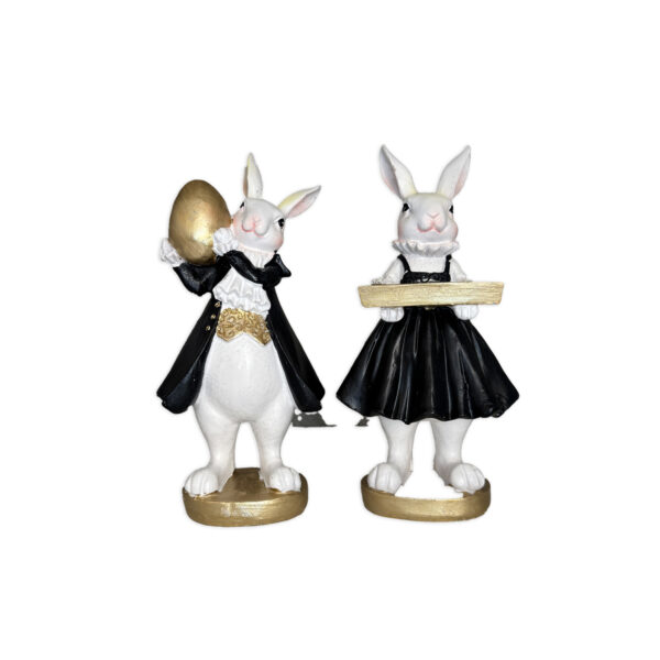 CASAL COELHO DE PASCOA 20 CM CADA PRETO E BRANCO