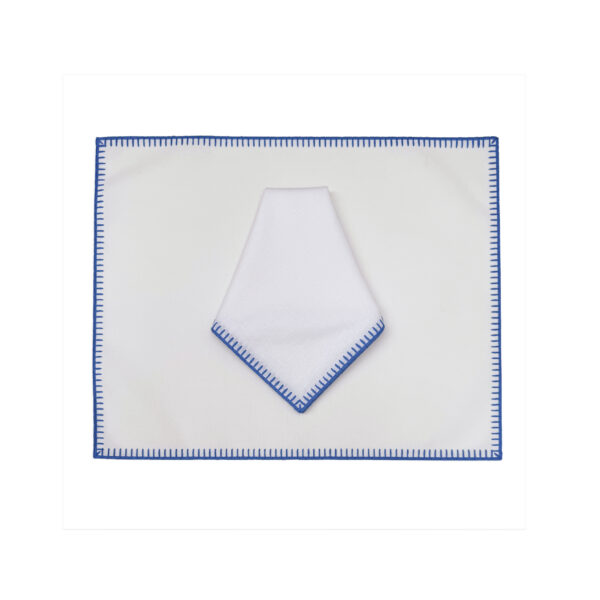 Cjto jogo americano e guardanapo impermeável crochet azul
