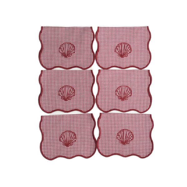 Kit com 6 Guardanapos de aperitivos algodão ana ruga vermelho concha