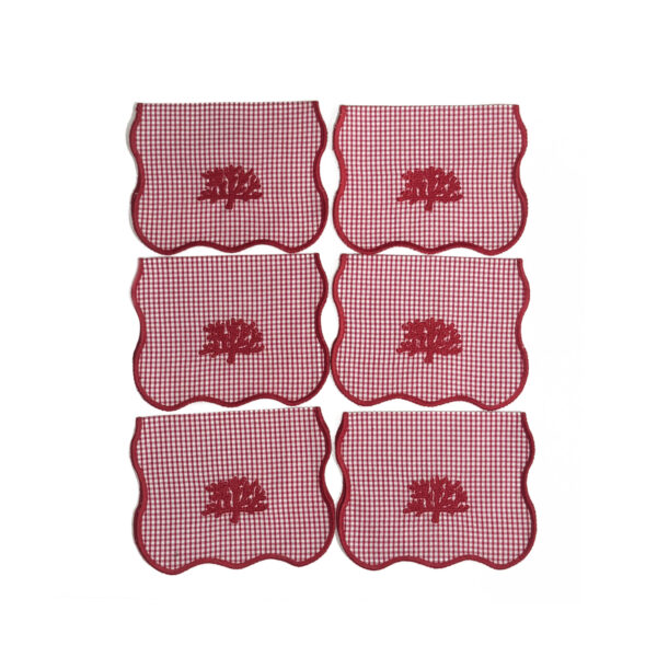 Kit com 6 Guardanapos de aperitivos algodão ana ruga vermelho coral