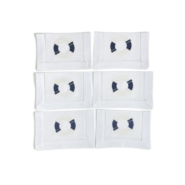 Kit com 6 Guardanapos de aperitivos linho boia azul
