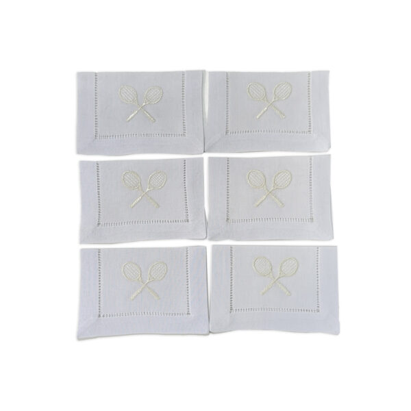 Kit com 6 Guardanapos de aperitivos linho raquete off white