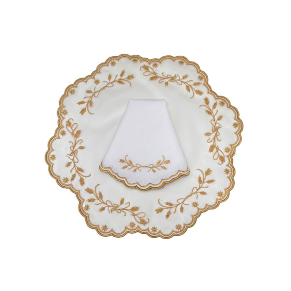 Cjto jogo americano e guardanapo organza trigo Dourado- Tati Pilão